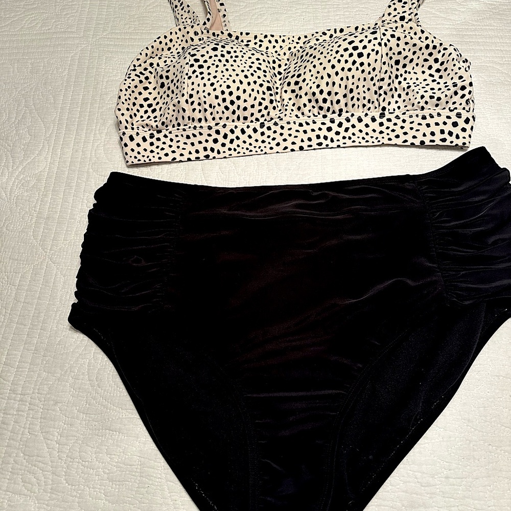 Kona Sol 3X Animal print top with 2X high waist brief swimsuit